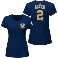 
Derek Jeter #2 New York Yankees MLB Women's Gold Name & Number T-Shirt with Retirement Logo
